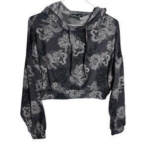 Gray & black dragon oriental style crop hoodie jackets